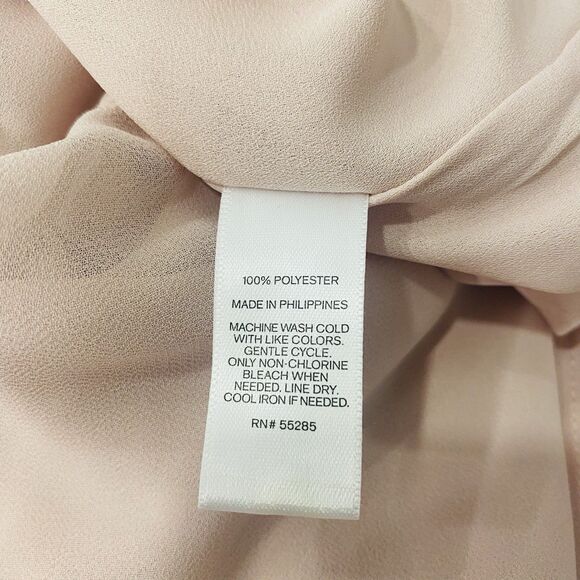 EXPRESS NWT M Women's Pink Sheer Chiffon Blouse Round Neck Balloon Sleeve Office - Picture 8 of 16